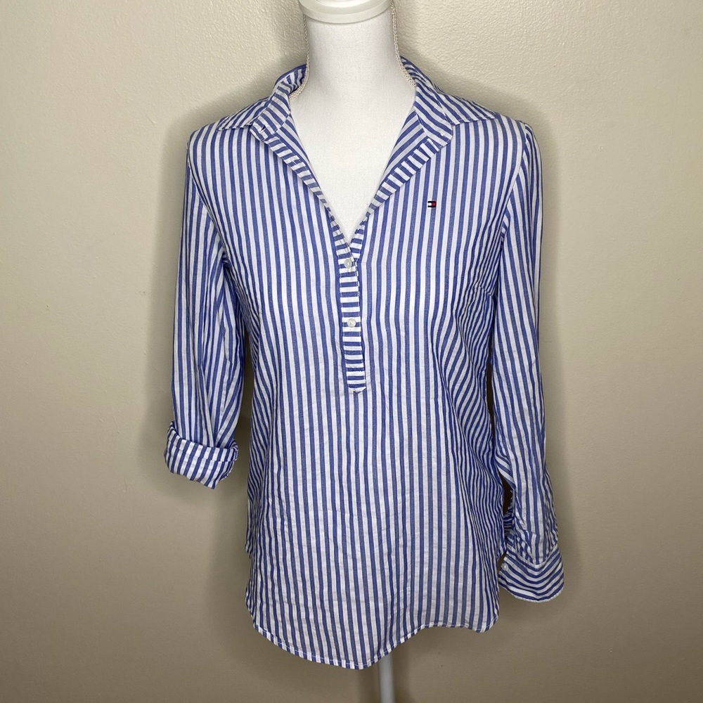 Tommy Hilfiger Blue/White Striped Henley Top